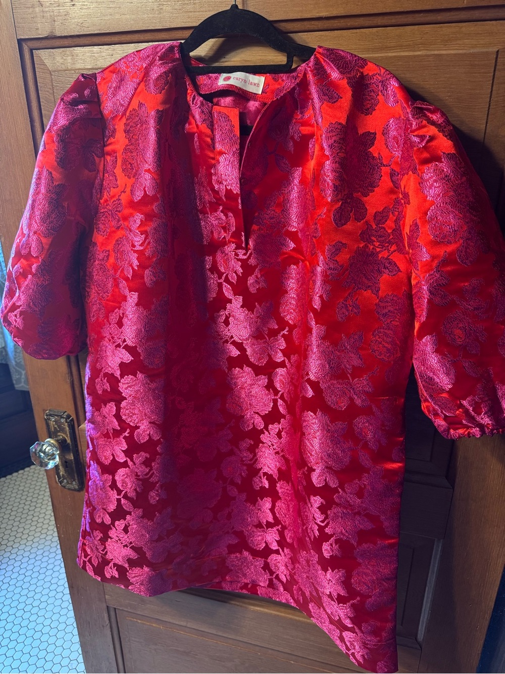 Caryn Lawn-Bright Red Floral Jacquard Tunic Dress
